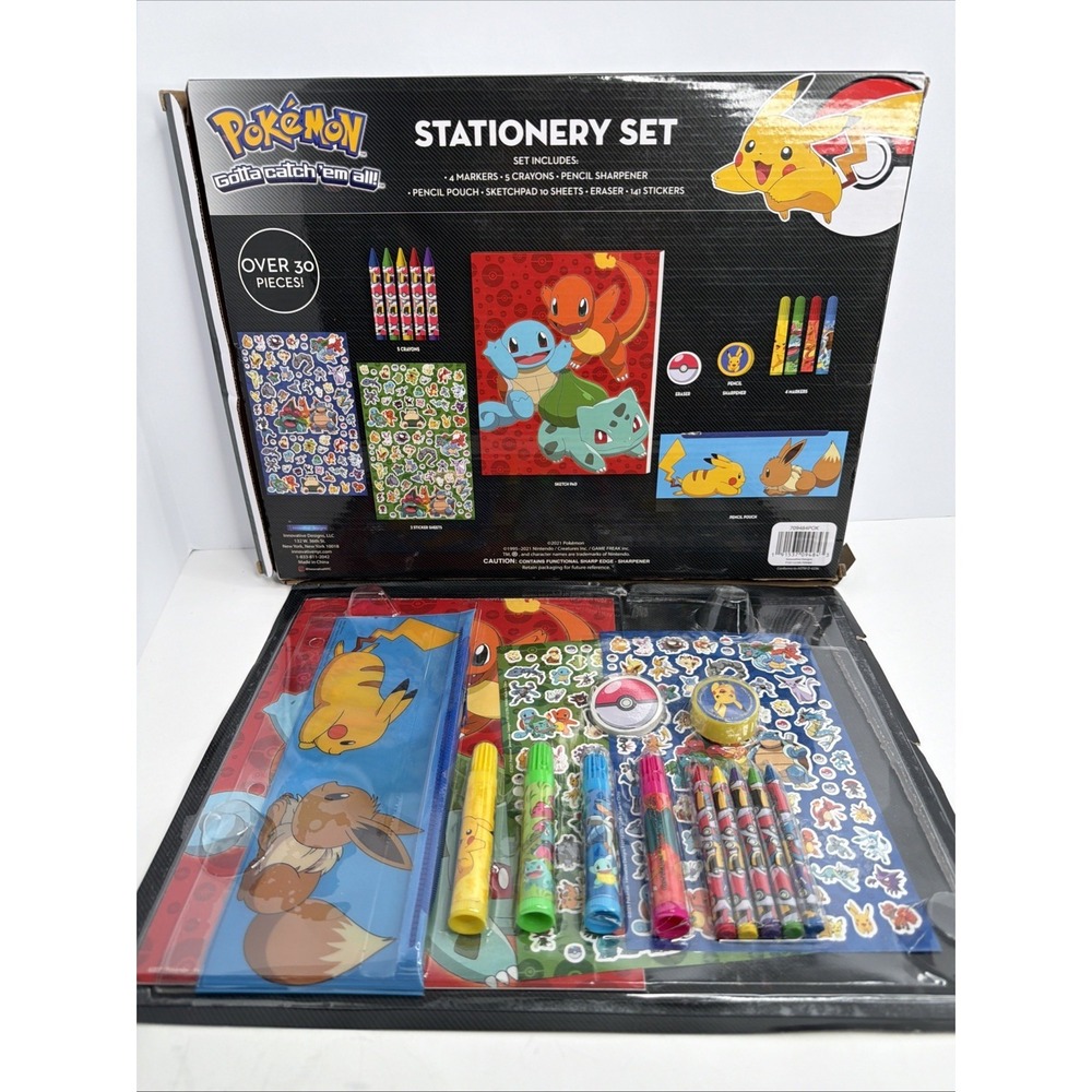 Pokemon Kids Stationary Set Crayons Markers & Pencil Pouch - Read Description!